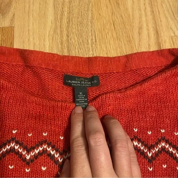 Lauren Ralph Lauren Red Aztec Print Sweater XL White Women’s
